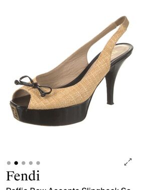 Fendi Tan Raffia & Black Patent Peep-Toe Slingback Heels